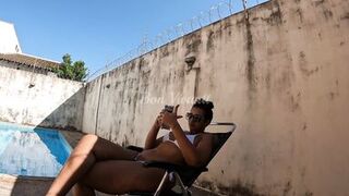 Naughty mom with huge ass taking a shower naked in the backyard (caught by neighbor) - 5 image