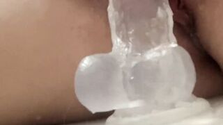My first squirting in the shower. Amateur homemade solo female. Riding on Cristal dildo. Real orgasm - 13 image