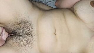 Soaking wet panties while he spanks me before he fucks me till I squirts and cums hands free on my hairy pussy - 6 image