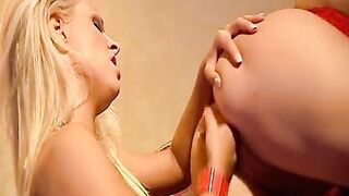 Golden-Haired and brunette hair hot wtching in the eyes whilst - 6 image