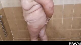 Fat chubby Mommy BBW MILF GILF gets a shower, then gets naughty. Her fat ass and juicy pussy get wet. - 6 image