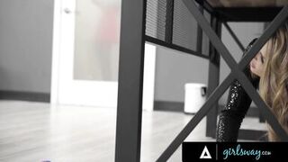 GIRLSWAY - Naturally Stacked Angel Inexperienceds Makes Her Stuck Teacher Squirt With A Dildo - 2 image