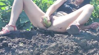 A slender brunette saw a field in which large zucchini grow, she was not at a loss and plucked a few pieces - 9 image