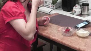 Beautiful Milf in kitchen eats sweet fruits masturbates wet pussy gets strong orgasm cunt. Squirt - 13 image