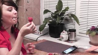 Beautiful Milf in kitchen eats sweet fruits masturbates wet pussy gets strong orgasm cunt. Squirt - 9 image