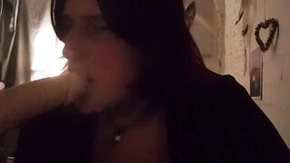 Fucking myself hard with dildo wearing fishnets and squirt over the bed