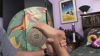 Cocksucker squirts then licks creampie on her toes - 1 image