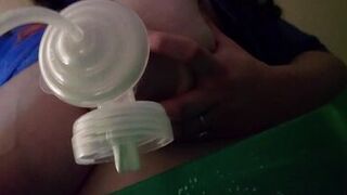 **END OF 24HR MILK CHALLENGE** post pump aftermath SUCK & SQUIRT BBW milf TITS & milk into bowl - 12 image