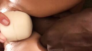 Squirting waterfall by BBC dildo drilling - 9 image