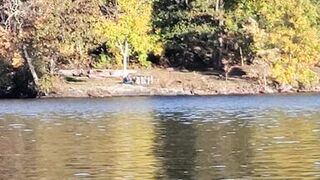 Showing my pussy off to the lady across the lake until I was CAUGHT by a hiker - 15 image