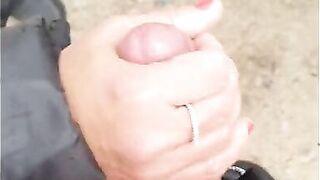 Milf flashing tits outdoor and do a hand job on hers hubby. - 15 image