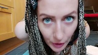 my naughty stepmom squirts from a glass cock and squirts all around her orgasm - 1 image