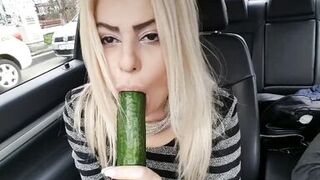 Public Fuck with Big Cucumber until Squirt- Car Masturbation Street - 7 image