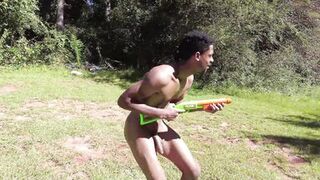 Watch Busty White MILF & Black Guy cosplay and get pounded in garden - 1 image