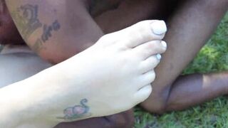 Watch Busty White MILF & Black Guy cosplay and get pounded in garden - 10 image